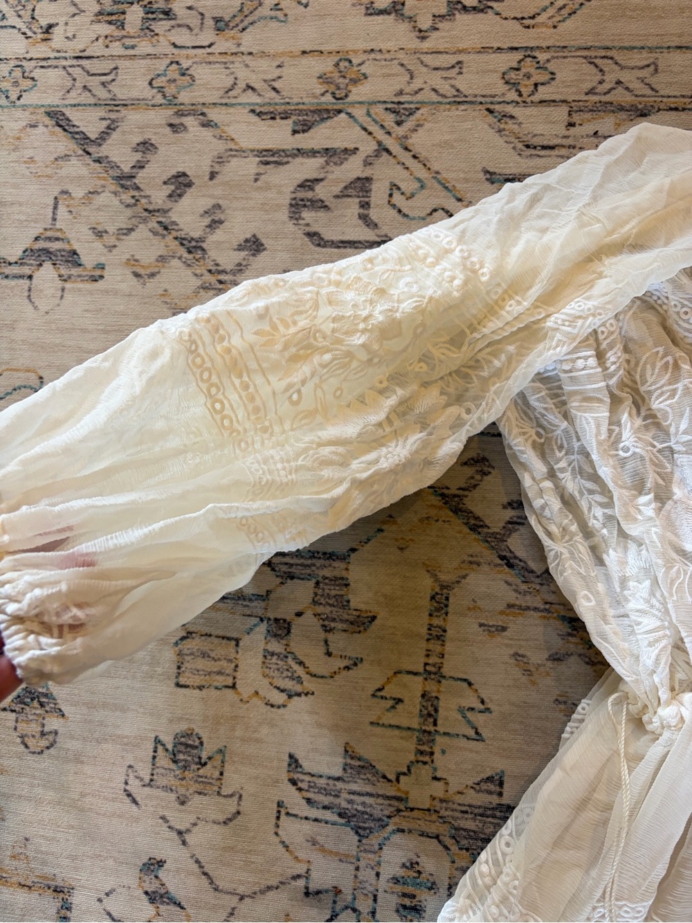 FREE PEOPLE RARE Bohemian Winds White Lace Embroidered Long Sleeve Maxi Dress - Picture 8 of 16